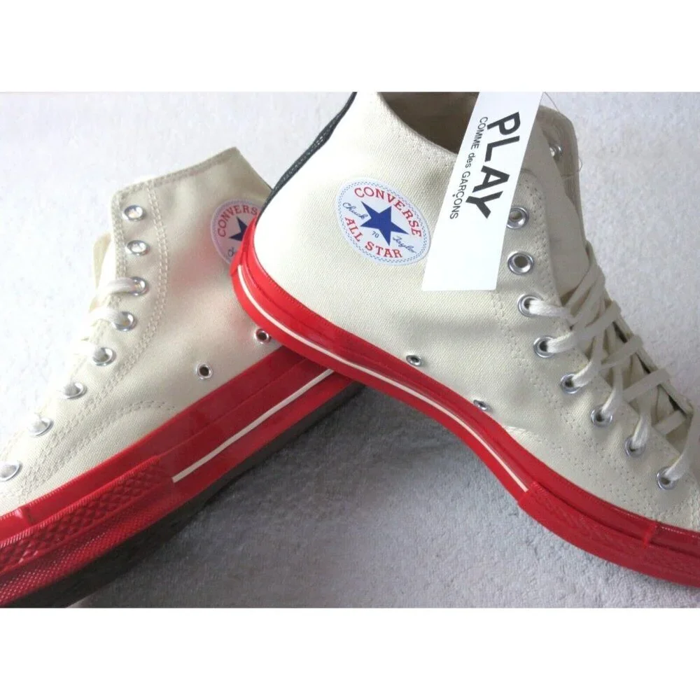 Converse Men's Chuck 70 CDG HI Top Canvas Shoes White Red Egret Sizes NIB - Picture 4 of 7